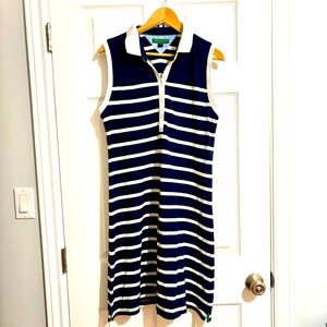 Tommy Hilfiger Blue and White Striped Sleeveless Midi Dress